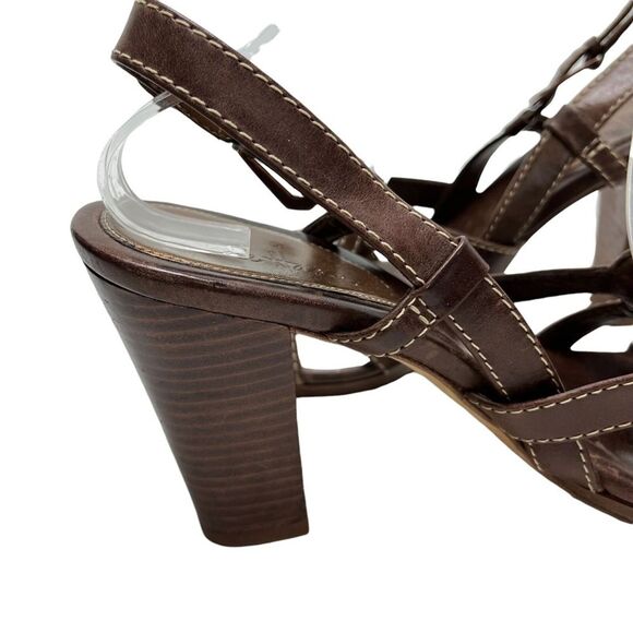 COLE HAAN Brown Chunky Stacked High Heel Genuine Leather Slingback Sandals 7.5 - Picture 13 of 16